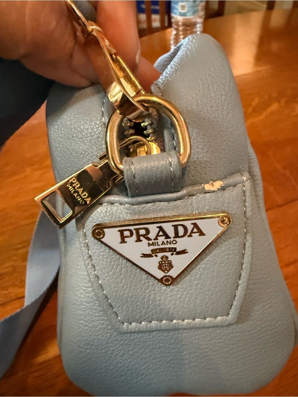 Light Blue Perforated Logo Leather Crossbody Bag - Picture 3 of 5